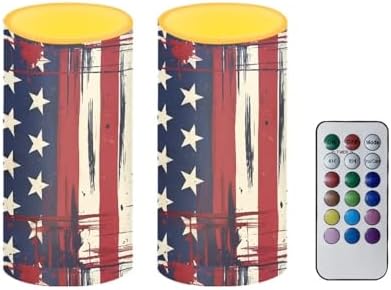 American Flag Flameless LED Candles USA Flag Battery Operated Candles with Timer Independence Day LED Pillar Battery Tea Lights for Holiday Memorial Day Decor - Pack of 2 by Merkmak