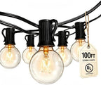 Abeja Outdoor String Light 100 Ft G40 Patio Lights with 105 Edison Glass Bulbs E12 Socket Base (5 Spare) Globe Clear Hanging Lights for Backyard Balcony Deck Party Decor, Not Connectable, Black by Abeja