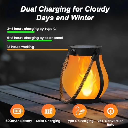 Hompavo Gen2 Solar Lanterns Outdoor Waterproof with Ultra-Real Flame - Image 3