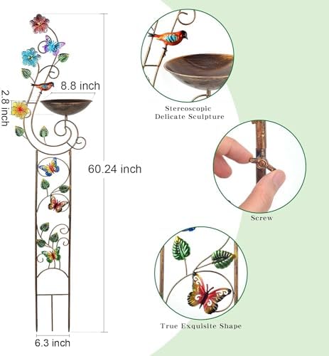 YADOOLIFE 57” Bird Bath with Garden Trellis for Climbing Plants Outdoor, Small Decorative Trellises Metal Birdbath Bird Baths, 1 Piece (Butterfly) - Image 5