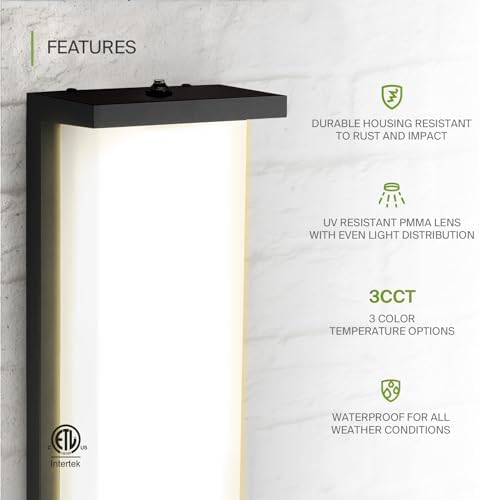 ASD LED 14" Outdoor Wall Light, Dusk to Dawn Front Door House Sconce | 3CCT, Photocell, Waterproof, ETL Listed | 20W 1900LM 3000-5000K 120V | Exterior Patio Lighting Fixture, Porch Lamp | Black - Image 3