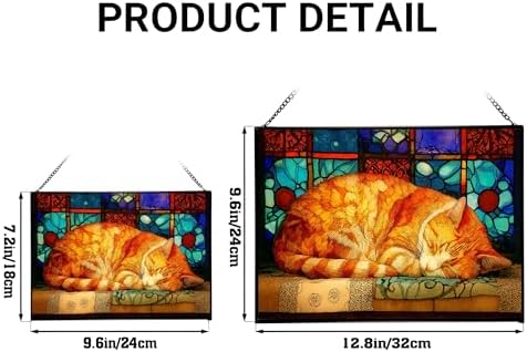Sleeping Cat Curled in Window Light Rectangular Stained Glass Suncatcher – Hanging Window Panel with Animal & Nature Scene – Vibrant Glass Art Gift for Wildlife, Fantasy, Nature Lovers VzIeu5 - Image 4