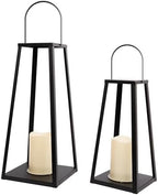 HPC Decor 2PCS Solar Lanterns for Outdoor Decor-20in 15.6in Black Metal Candle Lanterns w/ Waterproof Solar Powered Candles- Modern Farmhouse Hanging Decor for Front Porch,Yard Garden Patio by HPCDECOR