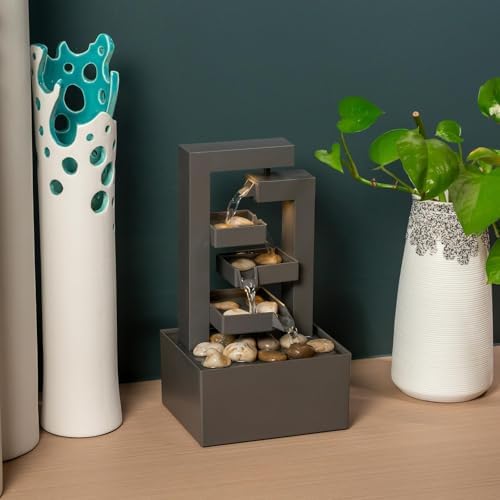 Desktop Waterfall Fountain Small- 9.65" Relaxation Tabletop Fountain with Soothing Sound for Office & Home Decor - Desktop Water Fountain Feature with Natural Stones by PUULYE