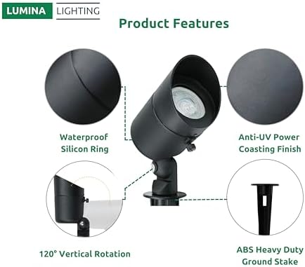 Lumina Lighting® 4W Landscape Lighting 12V Landscape Lights Low Voltage Landscape Spotlights Warm White Waterproof Outdoor Replaceable LED Bulb for Garden, Lawn, Porch, Patio and Yard (Black, 6-Pack) - Image 4