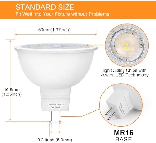 Mlambert 12 Pack MR16 LED Bulbs 5W GU5.3 12V Spotlights, 3000K Soft White - Image 4