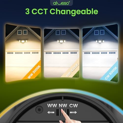 ALUSSO Outdoor Lighting, 120V 40W 4000LM Dusk Till Dawn Outdoor Light, 3000K/4000K/6000K 3CCT IP65 3 Heads Security Lights Dusk to Dawn for House Garage Yard Walkway Deep Black - Image 3