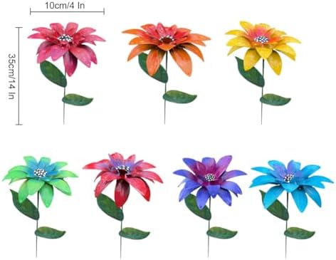 Metal Flowers for Outside,7 Pcs 14 in Outdoor Metal Sun Flowers Garden Stakes with Leaves,Rust and Weather Resistant Garden Plant Flower Sticks for Lawn Pathway Yard Decor,Outdoor Summer Decor - Image 7