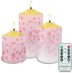 Cozeyat 3 Pieces Flameless Candles with Remote Control, Flickering Romantic Realistic Wax Pillar Tealights, Pink Cherry Blossom Design Flameless Bullet Floating Candles for Indoor Outdoor Decor by Cozeyat