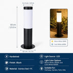 Hardwired Outdoor Bollard Light, Black Stainless Steel Cylinder Lamp - Image 2