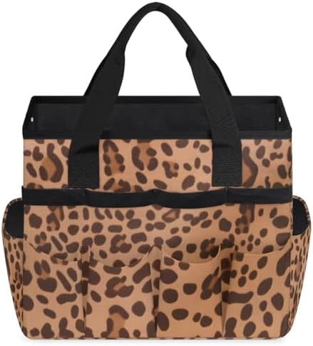 Garden Tool Bag Leopard Print Garden Tool Storage Bag with Pockets Handle Portable Garden Tote Bags for Indoor Outdoor Gardening - Image 5