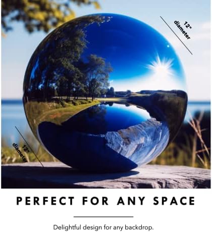 12 Inch Stainless Steel Hollow Gazing Ball, Mirror Sphere, Blue - Image 2