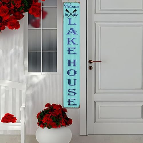 Welcome To The Lake House Front Porch Sign Lake House Welcome Sign Seasonal Beach Wooden Plaque Hanging Outdoor Farmhouse For Spring Summer Yard Standing Decorations 8x64inch - Image 4