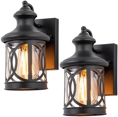 2-Pack Outdoor Wall Lights, Porch Lights, Waterproof Outdoor Wall Sconce, Exterior Light Fixture Matte Black with Clear Glass Shade for Garage Patio Front Door Balcony, 12in. by Laplusbelle