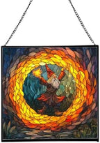 Fire Ring Gnome Dance Stained Glass Suncatcher – Square Hanging Window Panel for Home or Greenhouse – Whimsical Glass Art Gift for Garden Lovers, Christmas, Halloween, Father Days sMbiCD by Custom