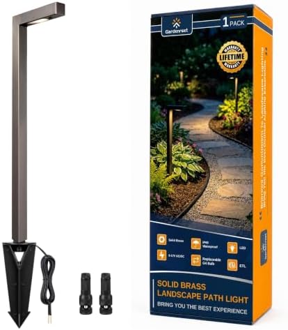 Gardenreet Solid Brass Low Voltage L-Shaped Path Light, Bronze, Wired,1Pack by Gardenreet