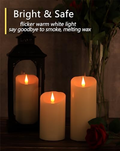 TECHLONG Flameless Candles Flickering 3D Moving Flame, Last 1000+ Hours Battery Operated Candles with Remote Timer, Set of 3 Ivory Real Wax Electric LED Pillar Candles for Home Wedding Decoration - Image 4