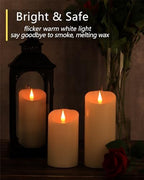 TECHLONG Flameless Candles Flickering 3D Moving Flame, Last 1000+ Hours Battery Operated Candles with Remote Timer, Set of 3 Ivory Real Wax Electric LED Pillar Candles for Home Wedding Decoration - Image 4