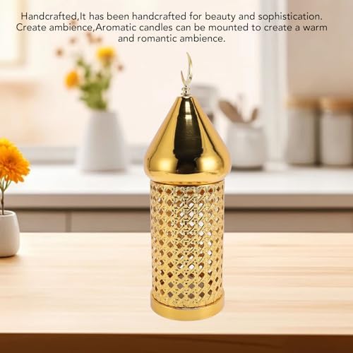 Gold Wind Lamp, Golden Candle Windproof Lamp, Retro Hollow Wind Lamp Iron Lantern for Wedding Party Decoration (Medium) - Image 2