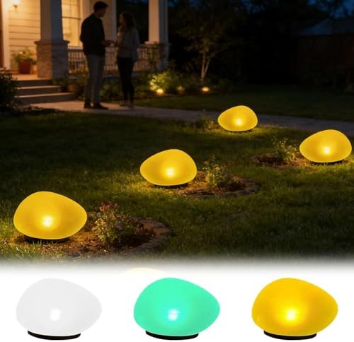 Solar Glass Garden Pebbles Outdoor, Pebble Shape Decorative Rock Lights Waterproof Solar, Glowing Cobblestone Stones for Outdoor Landscape Lighting, for Pathway, Yard Decor (Green) - Image 5