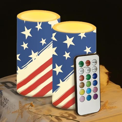5.7" x 3" Patriotic American Flag Battery Operated Candles with Timer Flameless LED Candles with Remote Color Changing for 4th of July Plastic Pillar Lights Bulk, Stars and Stripes - Image 4