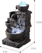 Indoor Tabletop Fountain with 4-Tier Stone Bowls, Rolling Crystal Ball & LED Lights – Tranquil Waterfall Decor for Home, Office or Zen Space (23066) - Image 4