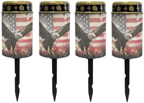 Poceacles Solar Lights Outdoor Waterproof Cemetery Candles Solar Powered Grave Outdoor Decorative Walkway Lights for Lawn Garden Pathway Decor, Eagle American Flag Patriotic Print, Pack of 4 by Poceacles