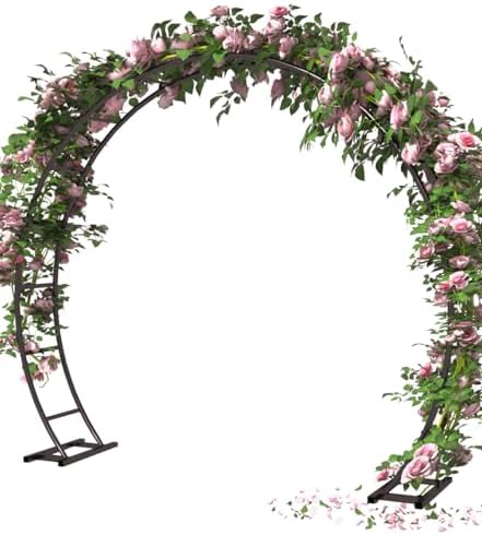Queension Metal Arch Backdrop Stand 8Ft Wide 7Ft High, Wedding Arch Frame for Wedding Decorations, Balloon Arch Stand with Base for Ceremony, Outdoor Garden Arch Trellis for Climbing Plants, Black by Queension