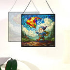 Gnome with Kite Flight Stained Glass Suncatcher – Square Hanging Window Panel for Home or Greenhouse – Whimsical Glass Art Gift for Garden Lovers, Christmas, Halloween, Father Days XEZq2D - Image 4