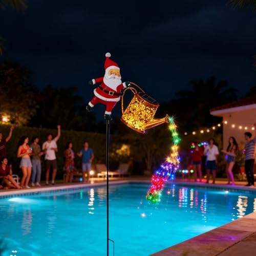2PCS Christmas Claus Solar Kettle Lights, Santa Solar Watering Can Garden Lawn Decorative Lights, Waterproof Outdoor for Garden, Patio, Christmas Yard Décor - Image 5