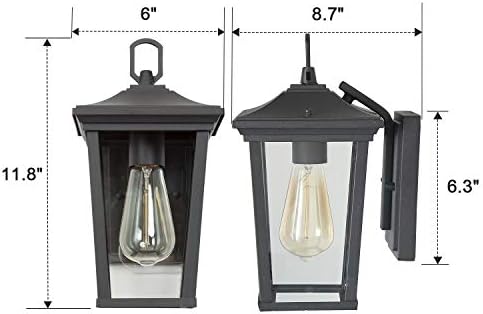LALUZ Exterior Light Fixtures Farmhouse Wall Mount Lantern Outdoor Sconce with Clear Glass, for Entryway, Yards, Front Porch, Black (11.8") - Image 4