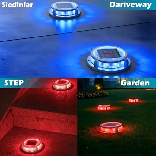 SIEDiNLAR Solar Deck Lights Outdoor 2 Modes 16 LEDs 16 Pack, Blue/Red Light - Image 4
