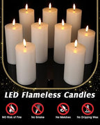 VIHOSE 9 Pack White Flameless Candles Set with Remote and Timer Flickering Flameless Battery Candles Flat Top LED Pillar for Wedding Outdoor Home Festival Decoration(D 3'' H 5'' 6'' 7'') - Image 3