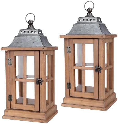 Bdor 15 Inch Outdoor Decorative Lanterns, Set of 2 Wooden Candle Lanterns by Bdor