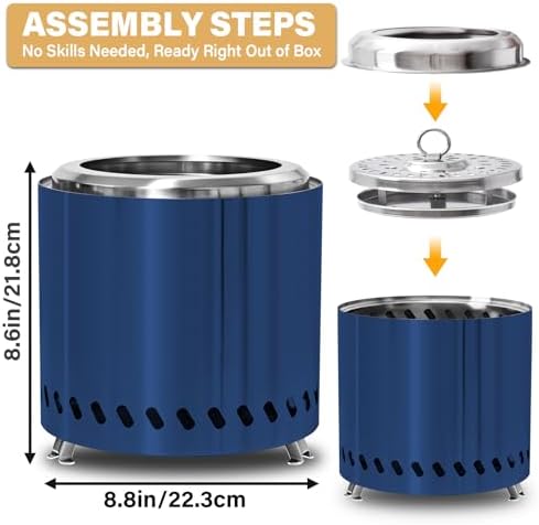 HGD Small Tabletop Fire Pit 8.8 x 8.6 in, Portable Mini Smokeless Table Top Firepit, Low Smoke Camping Stove for Outdoor & Patio, Fueled by Pellets or Wood, with Travel Bag, Stainless Steel, Blue - Image 4