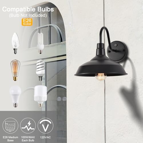 Outdoor Gooseneck Barn Lights with Dusk to Dawn Sensor, 10.6inch Black Farmhouse Exterior Light Fixture Wall Mount, Outdoor Wall Sconces Outside for Farm House Garage Porch Patio 1pack - Image 3