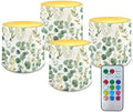 Flameless Candles Set of 4 Green Leaves LED Pillar Fake Candles Battery Operated with Remote (D:2.95" X H:2.87") for Backyard Parties Meditation Yoga Fireplace Decor by YUVAMAGIMO