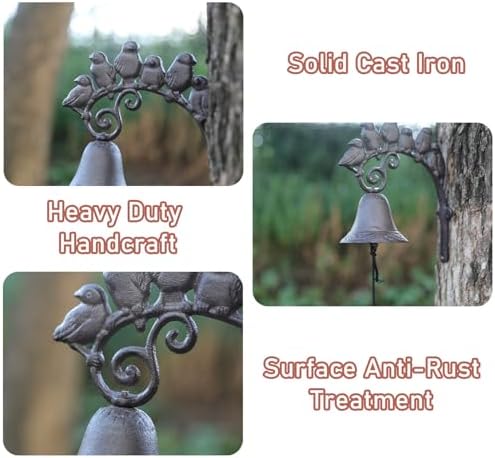 Cast Iron Doorbell, Sign with Birds, Metal Farm Hanging Bell for Outdoor Entryway Gate, Vintage Restaurant Dinner Bell - Image 4