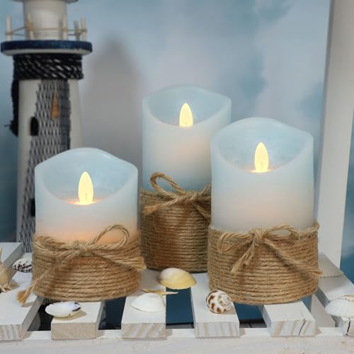 Nautical Decor Ocean Blue Flameless Candles with Remote - Image 3