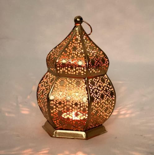 DESI SAMAAN Store Moroccan Iron Hanging Lantern Lamp, Tealight Holder, Lanterns for Home Decoration, Diwali Ganesh Chaturthi Christmas Eid Festival Balcony Décor Items (Golden) - Image 5