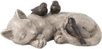 Sleeping Cat Garden Statues Outdoor - 12" Sparrows On Cat Figurine Memorial Statue Grave Markers Garden Resin Statues for Outdoor Decor Outdoor Statue Resin 12" x 8" x 4.5" - Image 5