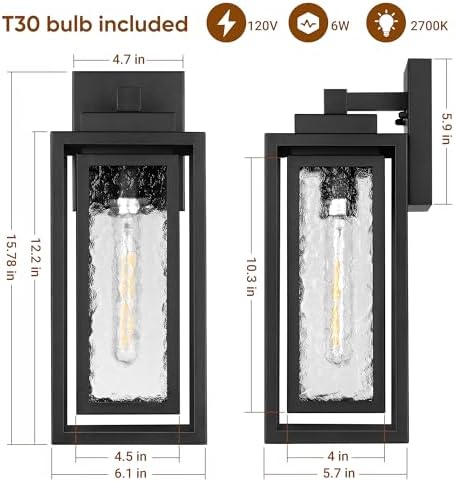 WIHTU 15.78'' Exterior Porch Light Fixture,Outdoor Wall Sconce Lights,Black - Image 4