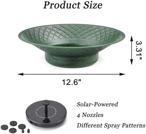 12.6" Bird Bath for Outside, Solar Bird Bath Fountains, Bird Bath Feeder - Image 2