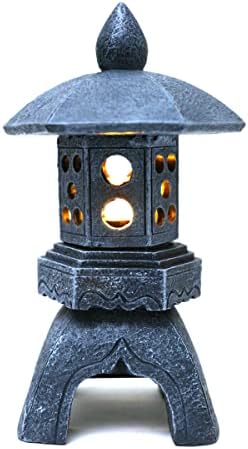 Pagoda Lantern Garden Statue with Solar Lotus Lights, Large Resin Japanese Temple Pagoda Lamp Asian Zen Outdoor Yard Decor for Landscape Patio Porch Lawn Decorations, Christmas Ornament Gift by MIBUNG