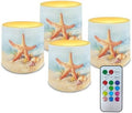 Pack of 4 Coastal Starfish Flameless Candles with Remote Battery Operated Candles with Timer Flickering LED Elictric Pillar Tealights for Indoor Outdoor Home Table Decorations by Merkmak