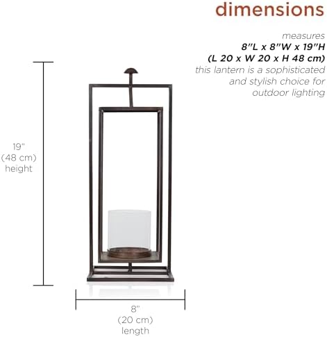 Alpine Corporation 19" Small Rectangular Lantern with Glass Candle Holder , Outdoor Lantern for Patio, Porch, or Deck Décor, Bronze - Image 4
