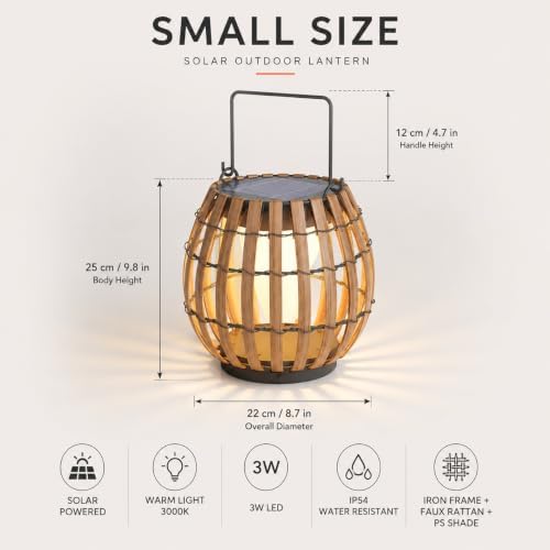 Solar Outdoor Lantern with Faux Rattan, Iron Frame and 3000K LED - Image 2