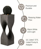 Glitzhome Outdoor Water Fountain, 36.5" H Polyresin Outdoor Fountain with Pebbles, Pump and LED Light, Modern Geometric Pedestal and Sphere Garden Fountain Waterfall for Patio, Backyard, Porch, Deck - Image 4