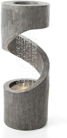Glitzhome Outdoor Fountain with LED Light, Spiral Water Fountain Outdoor with Stone Planter, Modern Curved Waterfall Fountains Water Feature for Garden Patio, 31.3”H - Image 7