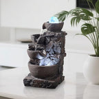 Indoor Tabletop Fountain with 4-Tier Stone Bowls, Rolling Crystal Ball & LED Lights – Tranquil Waterfall Decor for Home, Office or Zen Space (23066) - Image 5